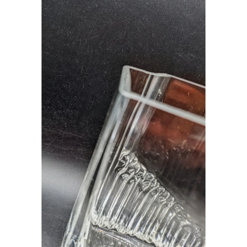 Vintage Brutalist Iittala Sointu Ice Glass Vase Heavy Rectangular Art Glass MCM